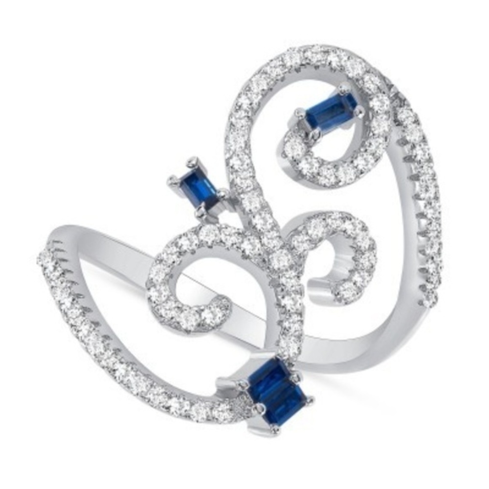 NEW 925 SILVER 3 BLUE CZ SWIRL RING